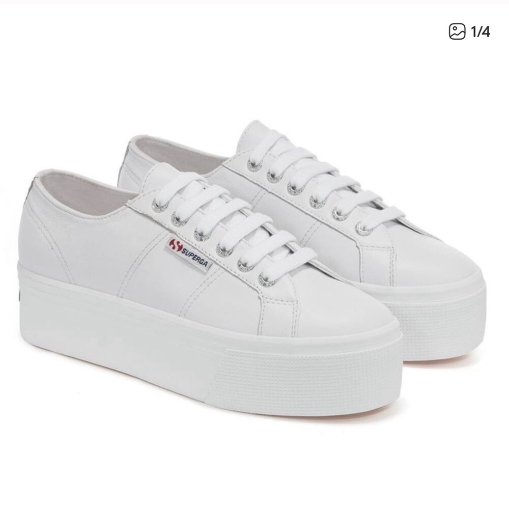 Superga Women's Classic White Platform Leather Sneakers